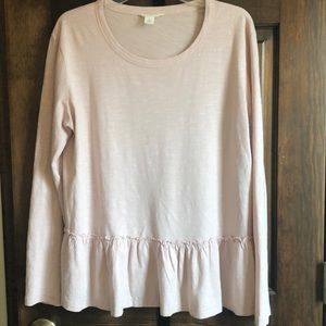 Caslon Long Sleeve Pink Peplum Tee Large